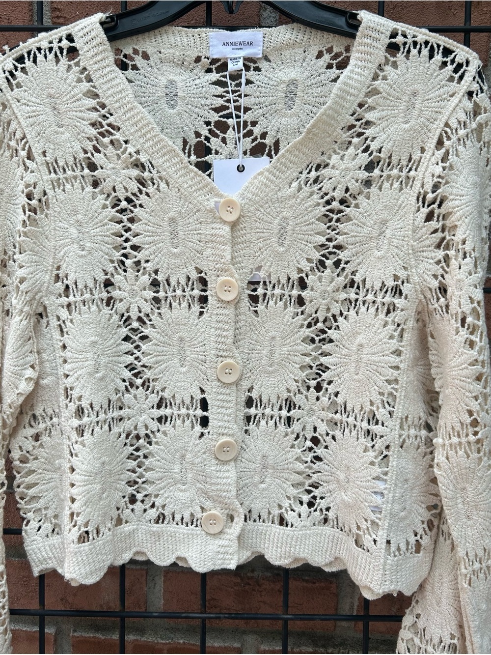 Annie Cream Crochet Floral Button V-Neck Cardigan - Picture 2 of 3